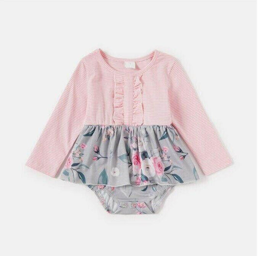 NEW Baby Girls Pink Stripe Floral Long Sleeve Dress - MARIGOLD
