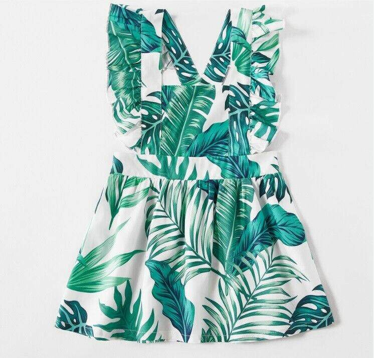 Baby Girls Dress Green Palms Print Pinafore Dress NEW Size 3-6 months - MARIGOLD
