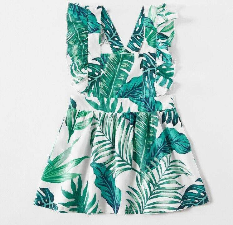 Baby Girls Dress Green Palms Print Pinafore Dress NEW Size 3-6 months - MARIGOLD