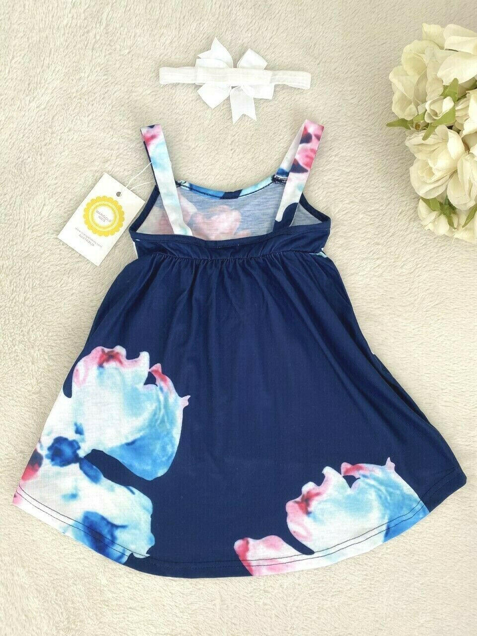 Baby Girls Dress NEW Size 6-9 months Navy Floral High Low Baby Dress & Headband - MARIGOLD