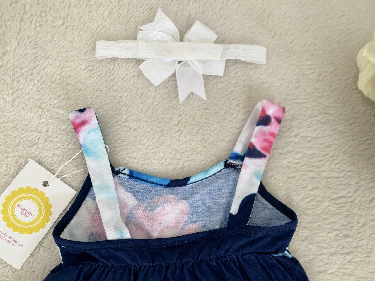 Baby Girls Dress NEW Size 6-9 months Navy Floral High Low Baby Dress & Headband - MARIGOLD