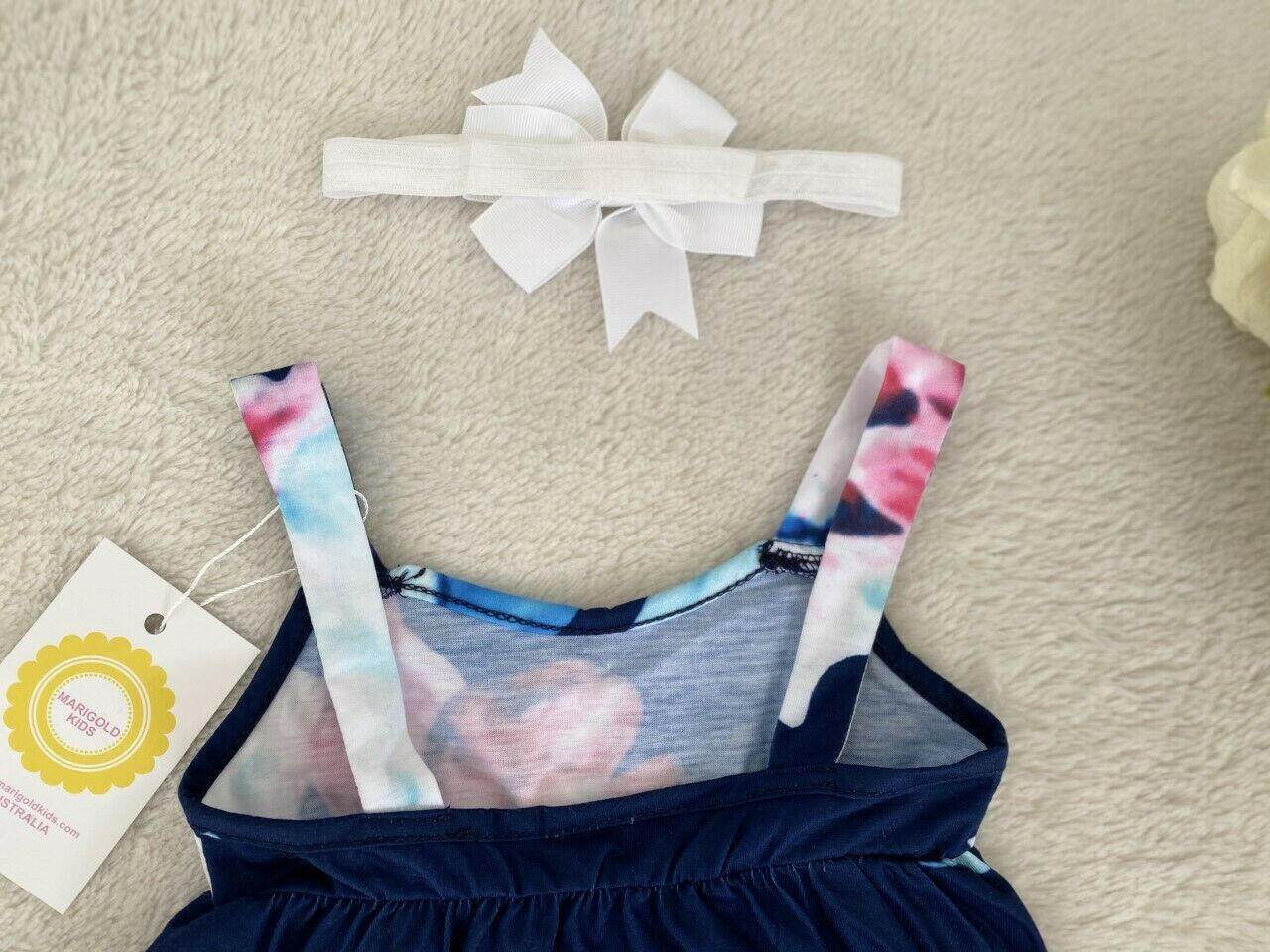 Baby Girls Dress NEW Size 6-9 months Navy Floral High Low Baby Dress & Headband - MARIGOLD