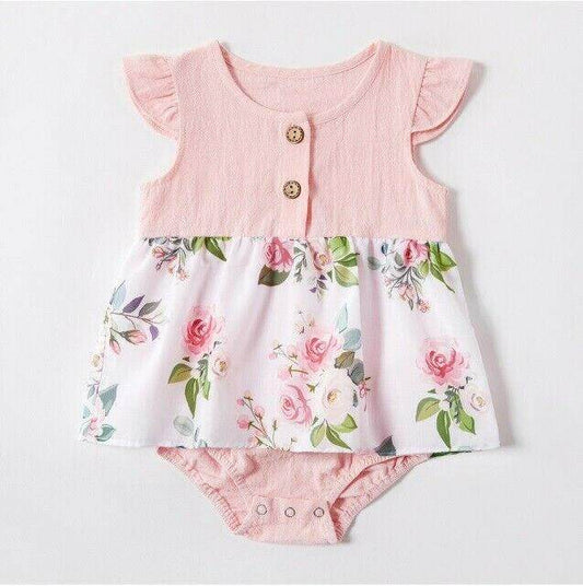 NEW Size 6-9 months Baby Girls Dress Pink Flutter Sleeve Floral Baby Girls Dress - MARIGOLD
