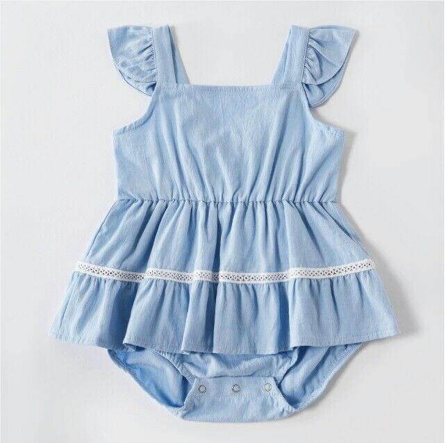 Size 0-3m/ 3-6 months New Baby Girls Dress Blue Chambray Baby Dress-Select Size - MARIGOLD