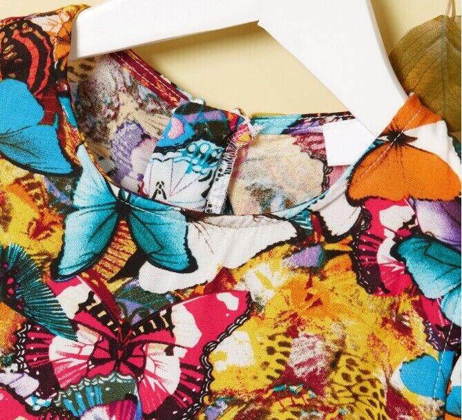 size 18-24 months new girls dress colourful butterflies flutter sleeve dress - MARIGOLD