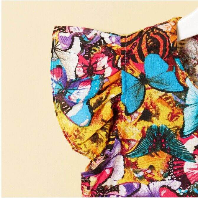 size 18-24 months new girls dress colourful butterflies flutter sleeve dress - MARIGOLD