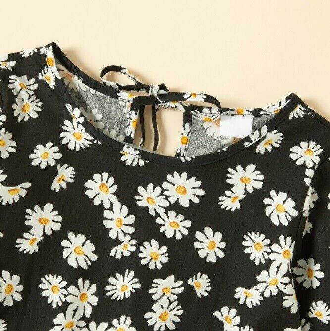 size 18-24m to 5-6y new girls dress black daisy print long sleeve cotton dress - MARIGOLD