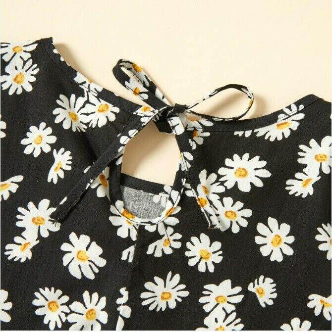 size 18-24m to 5-6y new girls dress black daisy print long sleeve cotton dress - MARIGOLD