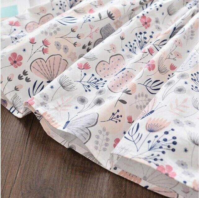 Pink Grey Butterfly Floral 100% Cotton Girls Dress - MARIGOLD