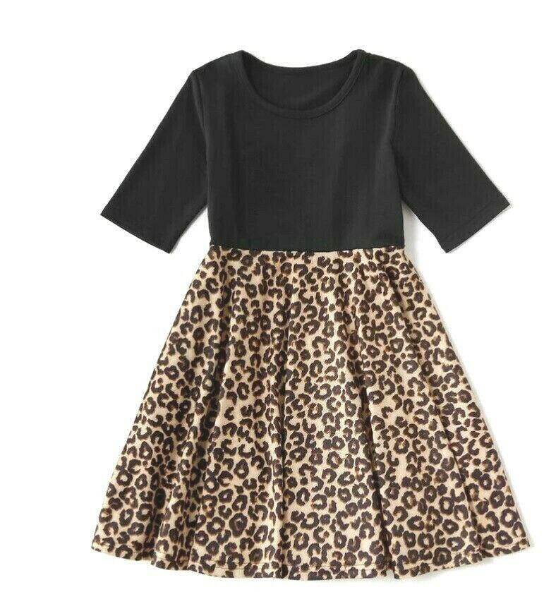 black & brown leopard print girls dress - MARIGOLD