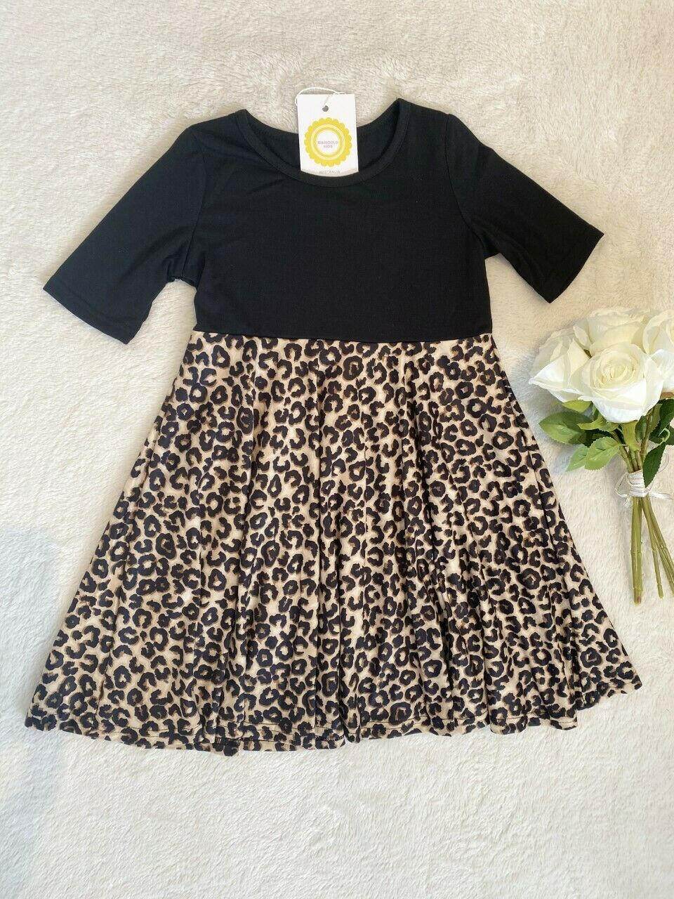 black & brown leopard print girls dress - MARIGOLD