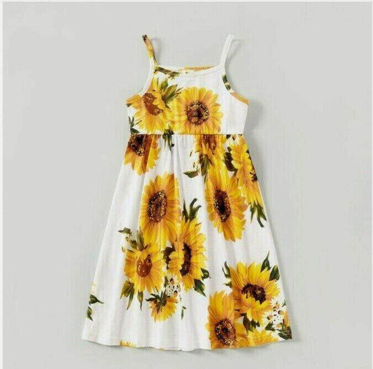 Girls Dress- Girls' Yellow Sunflower Print Midi Tank Dress - MARIGOLD
