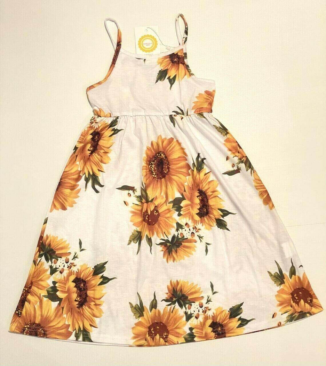 Girls Dress- Girls' Yellow Sunflower Print Midi Tank Dress - MARIGOLD