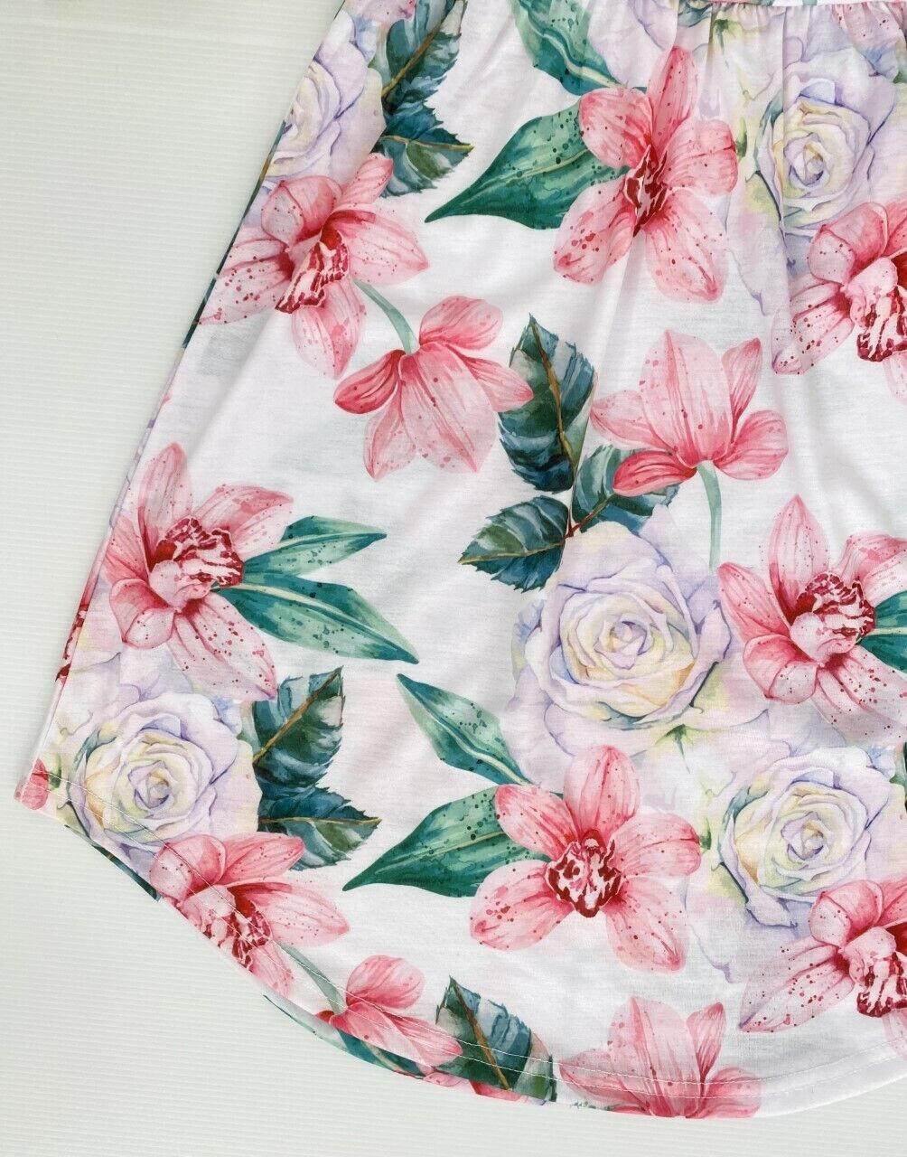 Girls Dress: Lily and Rose Print White Curve Hem Girls Dress - MARIGOLD