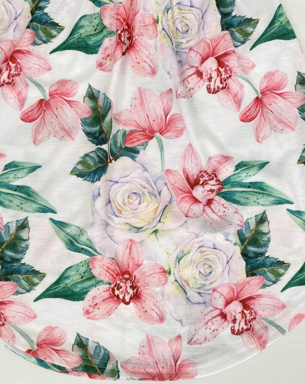 Girls Dress: Lily and Rose Print White Curve Hem Girls Dress - MARIGOLD