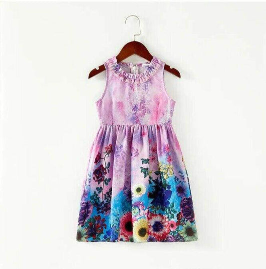 girls dress new floral art print lilac dress girls dress party dress - MARIGOLD