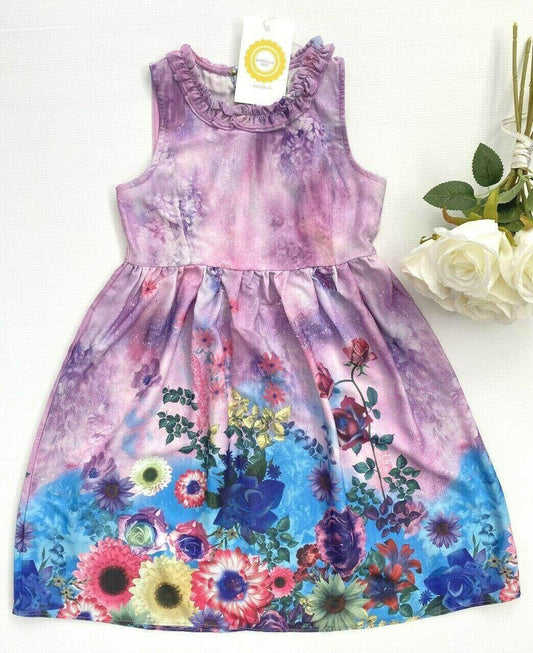 girls dress new floral art print lilac dress girls dress party dress - MARIGOLD