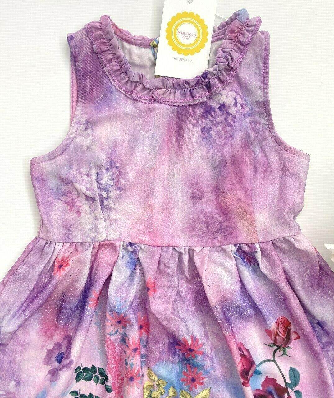 girls dress new floral art print lilac dress girls dress party dress - MARIGOLD