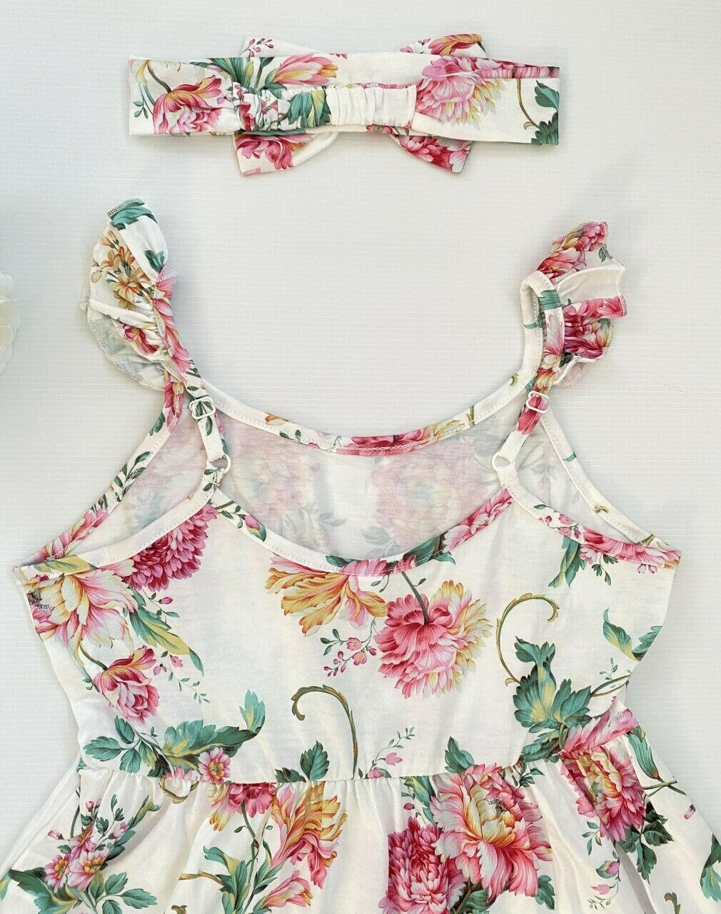 Girls dress new pink floral flutter sleeve dress & headband set - MARIGOLD