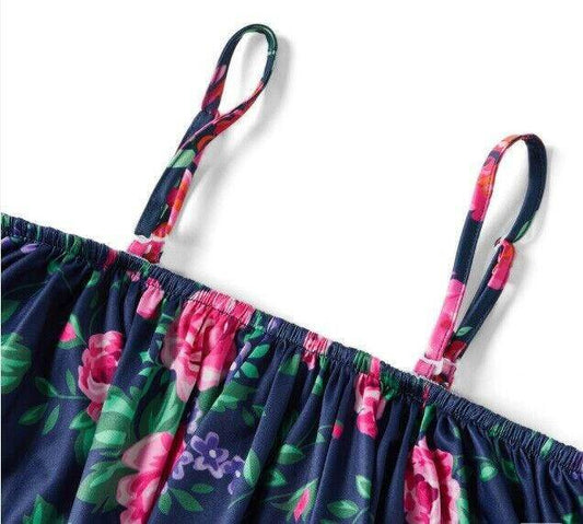 Girls Dress New Size 2 years Dark Blue Floral Pom Pom Ruffle Dress & Headband - MARIGOLD