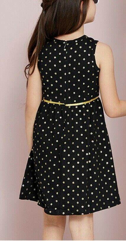 Girls Dress: Size 2Y Gold Glitter Polkadot Black Girls Dress - MARIGOLD