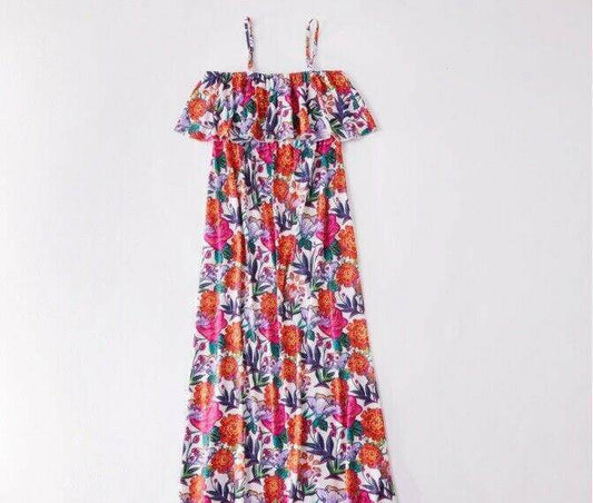 Girls Dress- Vibrant Floral Flounce Maxi Dress - MARIGOLD