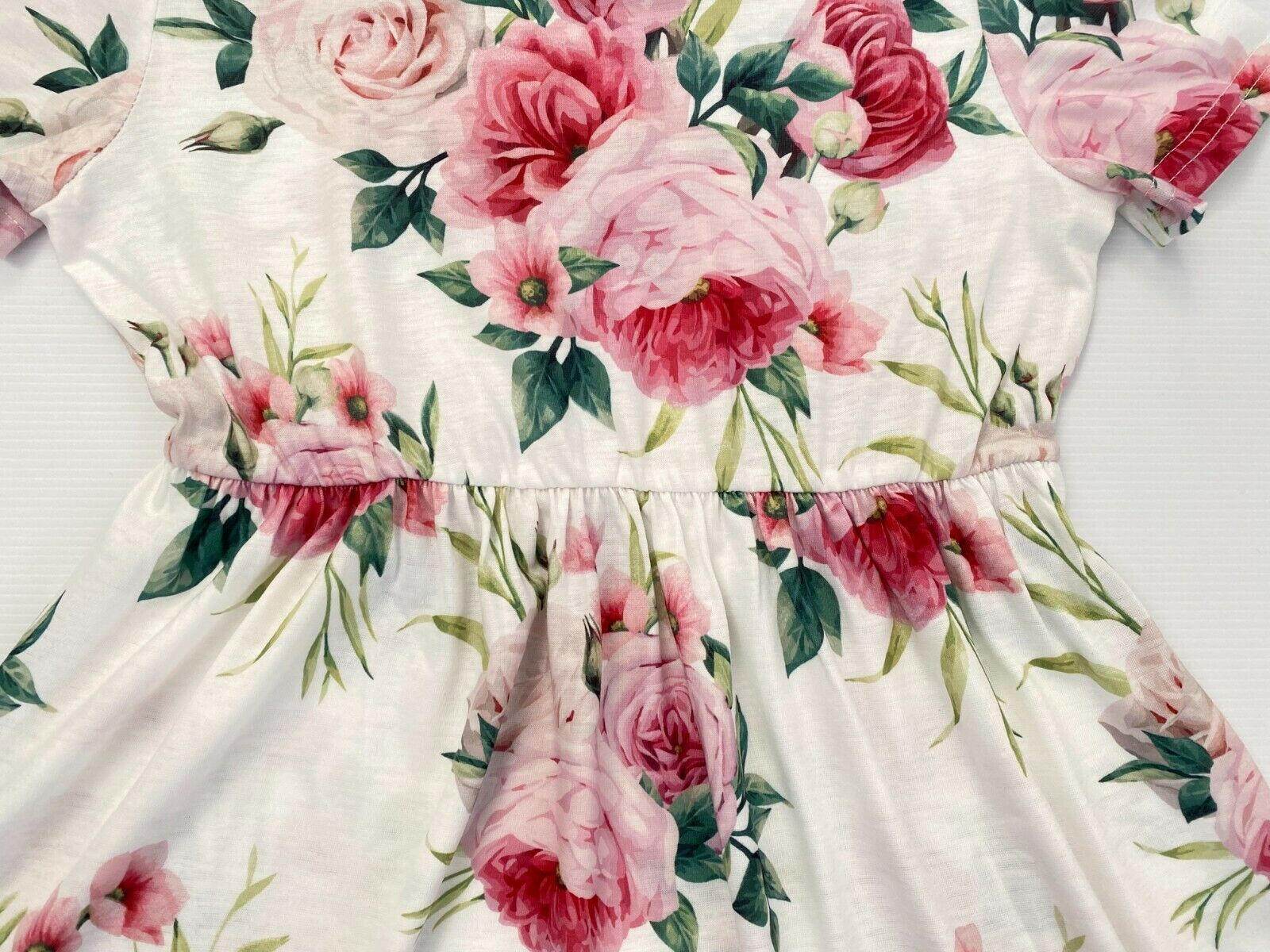 Pink Floral Print Curved Hem Girls Dress - MARIGOLD