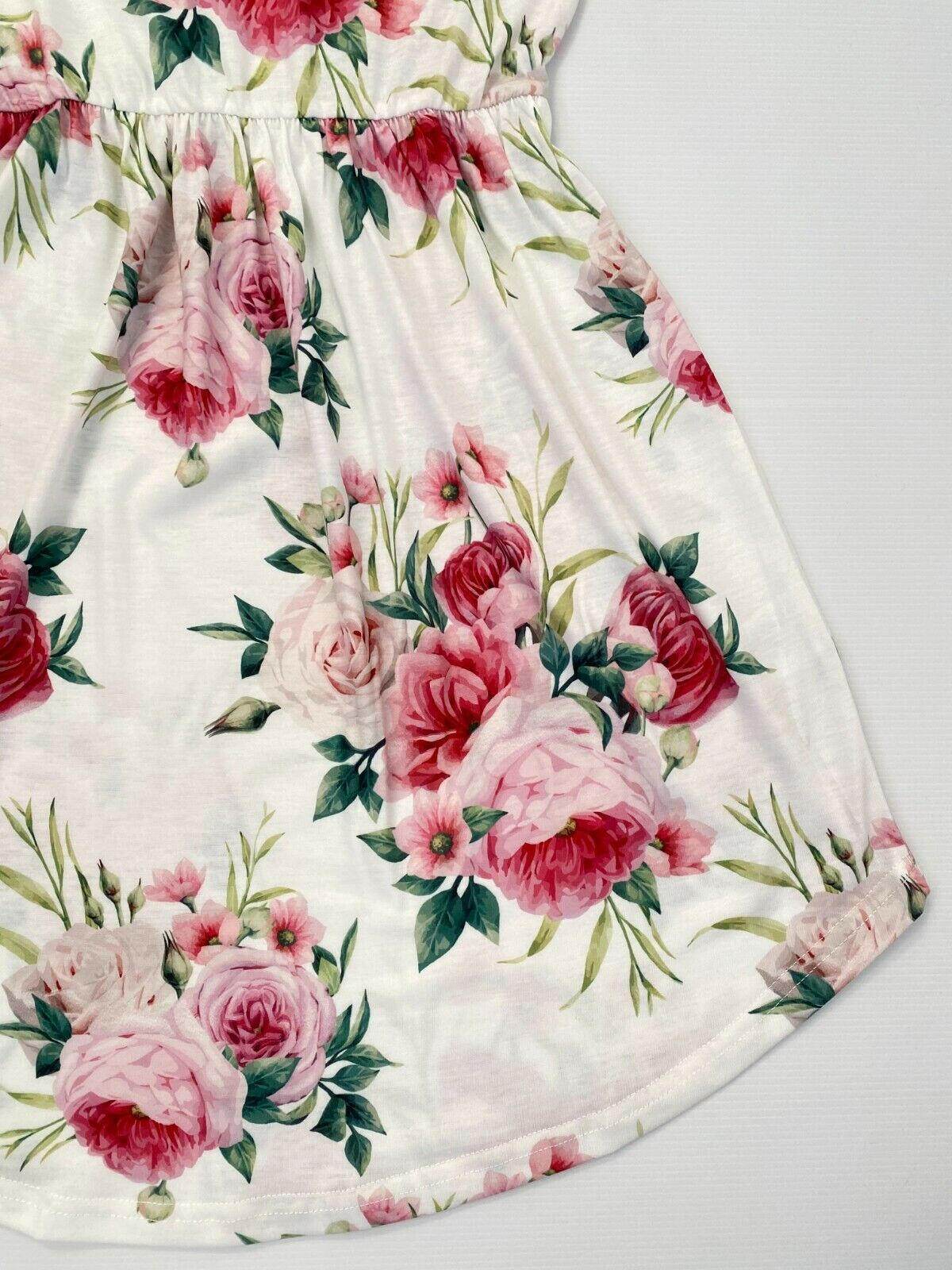 Pink Floral Print Curved Hem Girls Dress - MARIGOLD