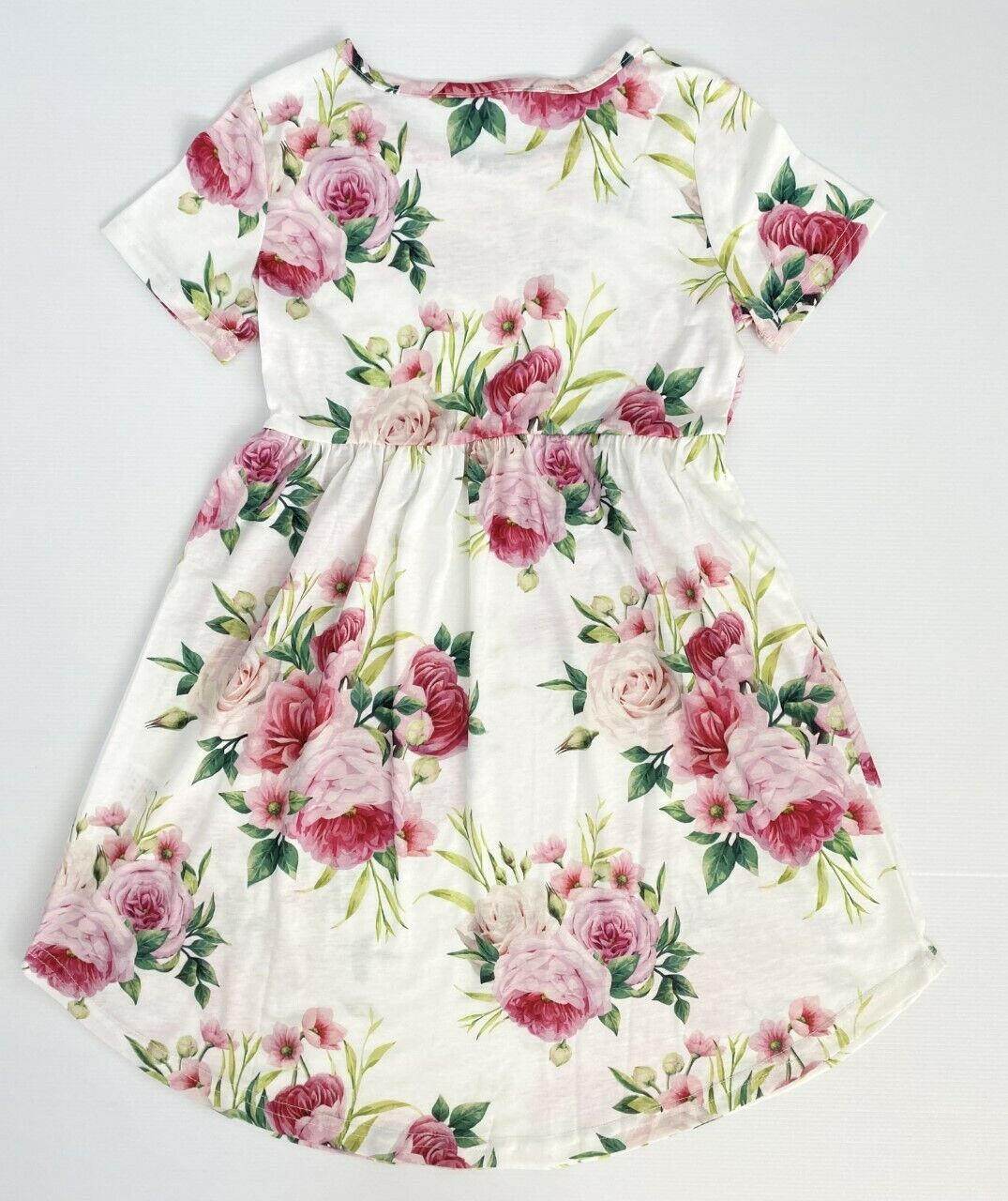 Pink Floral Print Curved Hem Girls Dress - MARIGOLD