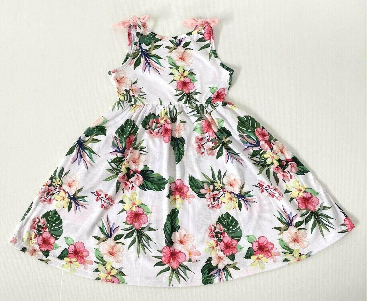 Pink Hibiscus Print Bow Shoulder White Dress - MARIGOLD