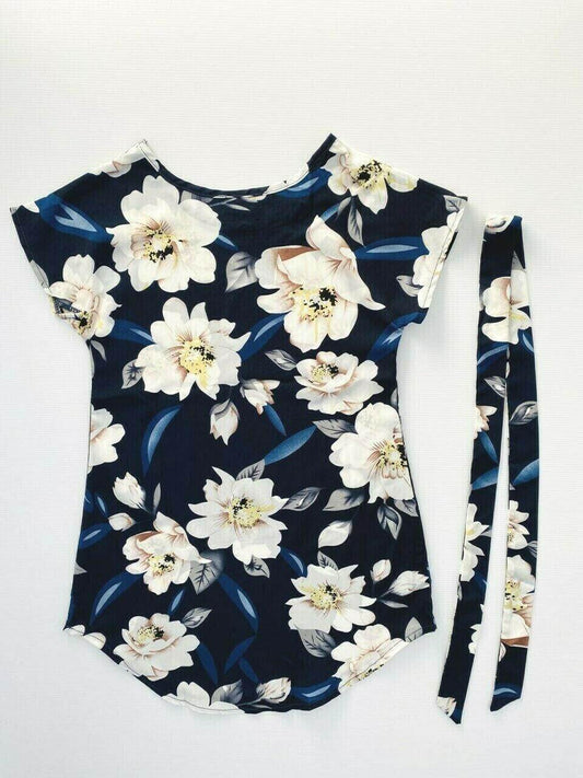 size 2/3/4/6/8 years new girls dress dark blue floral curve hem girls dress - MARIGOLD