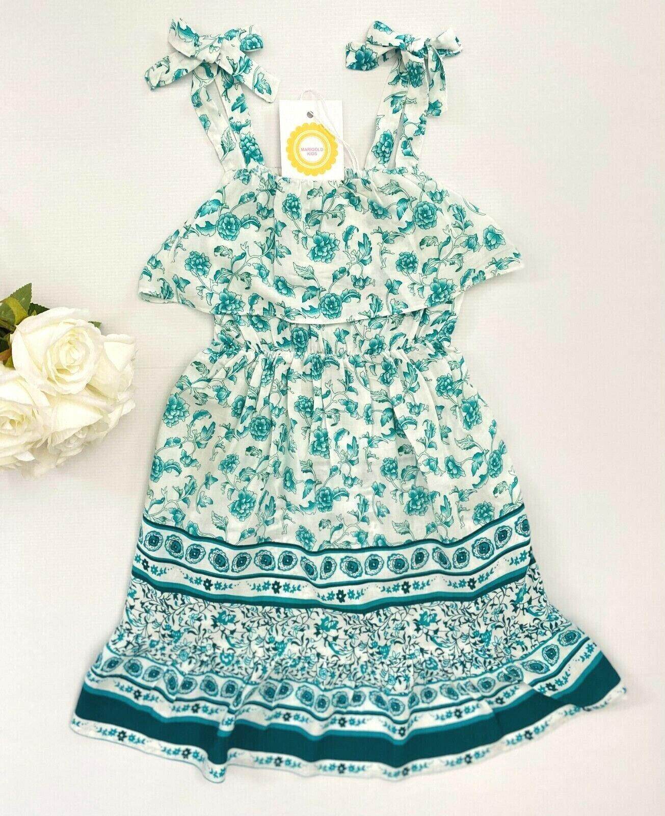 Size 2/4/6/8 years new girls dress turquoise floral boho style girls dress - MARIGOLD