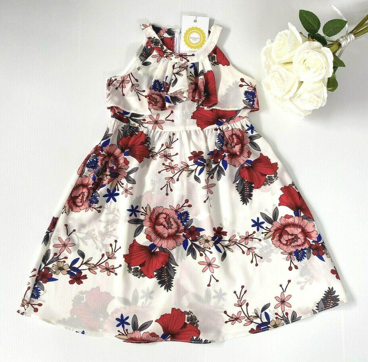 size 2 years / 3-4 years new girls dress red floral white girls dress - MARIGOLD