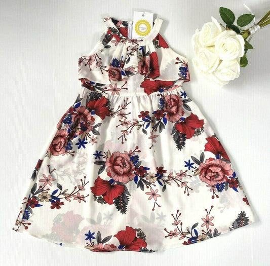size 2 years / 3-4 years new girls dress red floral white girls dress - MARIGOLD
