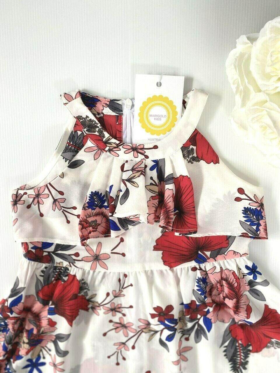 size 2 years / 3-4 years new girls dress red floral white girls dress - MARIGOLD