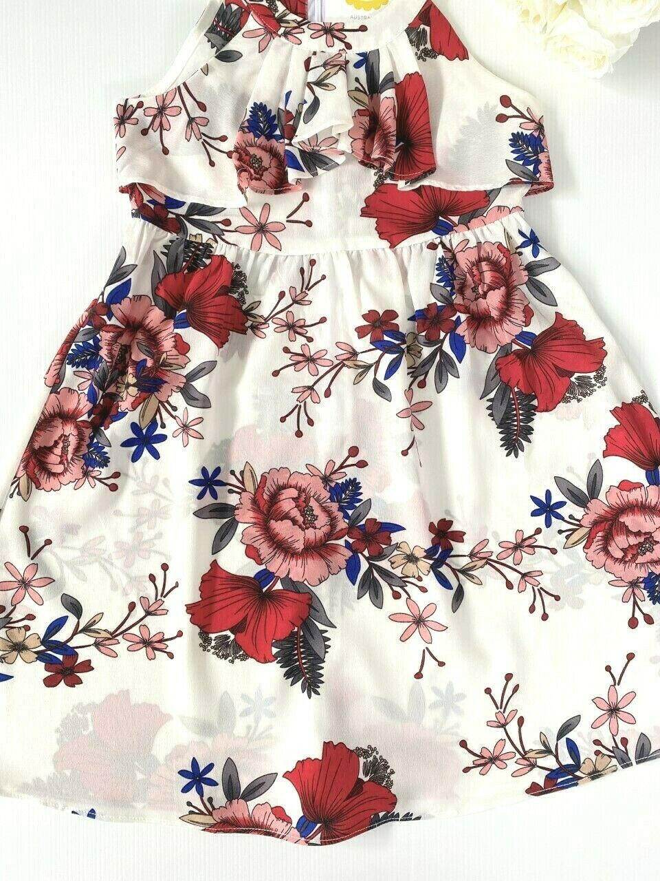 size 2 years / 3-4 years new girls dress red floral white girls dress - MARIGOLD