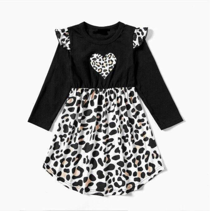 size 2 years new girls dress leopard heart black long sleeve girls dress - MARIGOLD