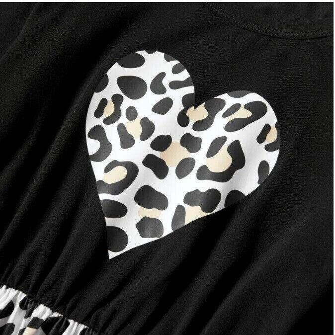 size 2 years new girls dress leopard heart black long sleeve girls dress - MARIGOLD