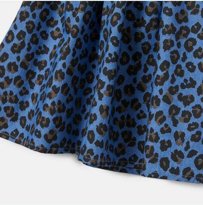 size 2 years new girls dress leopard print blue chambray long sleeve dress - MARIGOLD