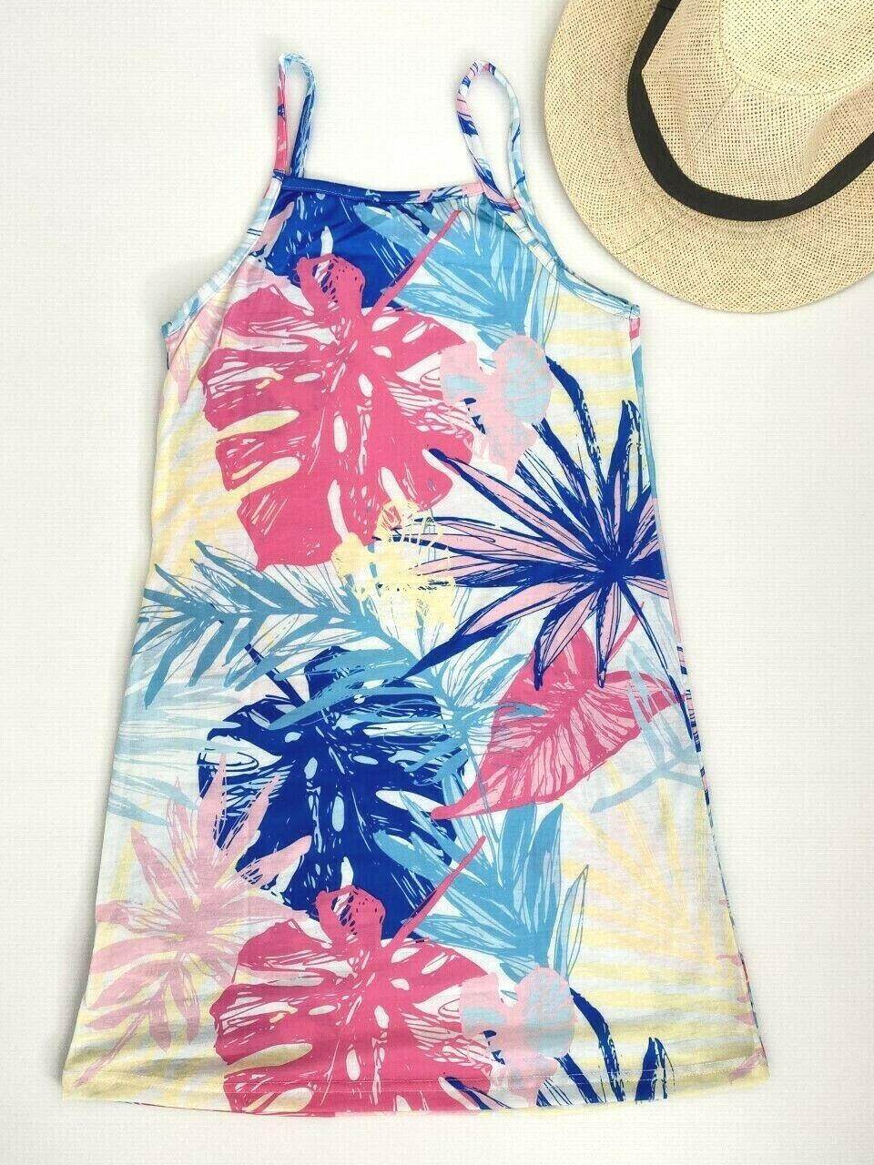 size 2y/3 years new girls dress colourful tropical palm print tank dress -2 left - MARIGOLD