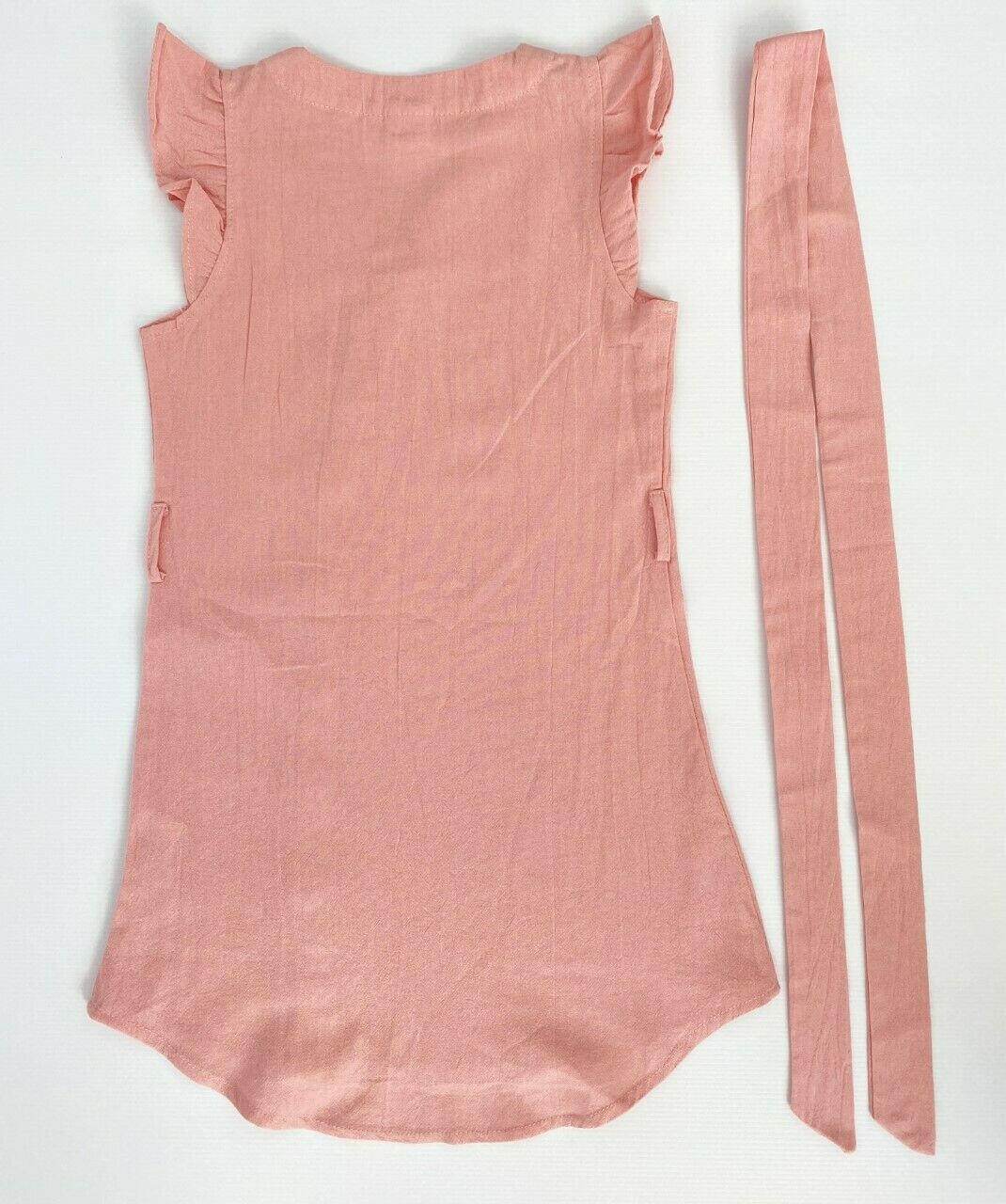 size 2y to 6-7 years new girls dress pink curve hem button dress with belt - MARIGOLD