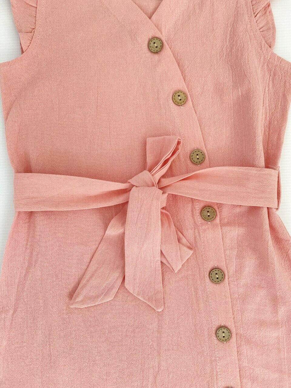 size 2y to 6-7 years new girls dress pink curve hem button dress with belt - MARIGOLD