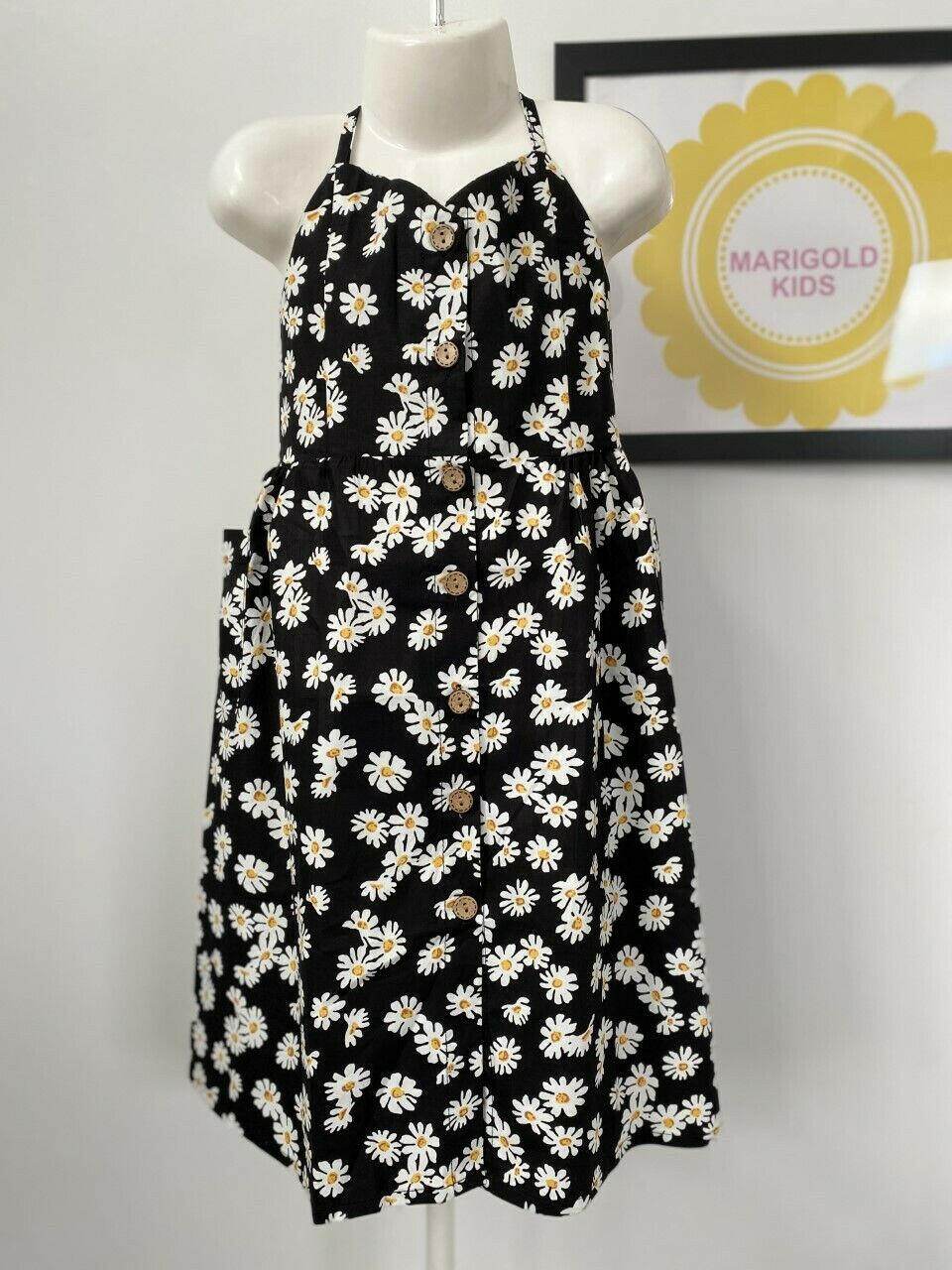 size 2y to 8 years new girls dress daisy button front cotton girls dress - MARIGOLD