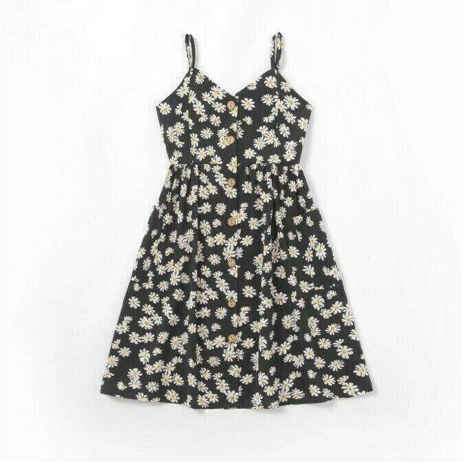 size 2y to 8 years new girls dress daisy button front cotton girls dress - MARIGOLD