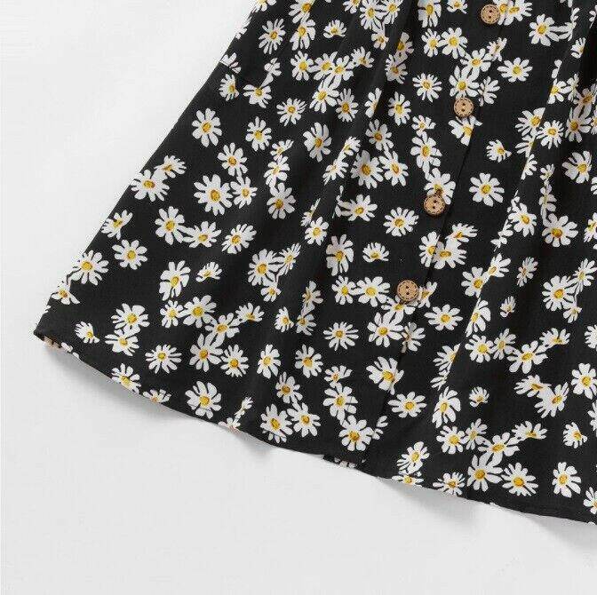 size 2y to 8 years new girls dress daisy button front cotton girls dress - MARIGOLD