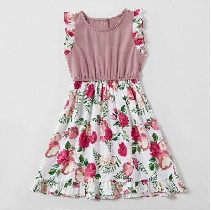 Toddler Girls Dusty Pink Floral Print Dress - MARIGOLD