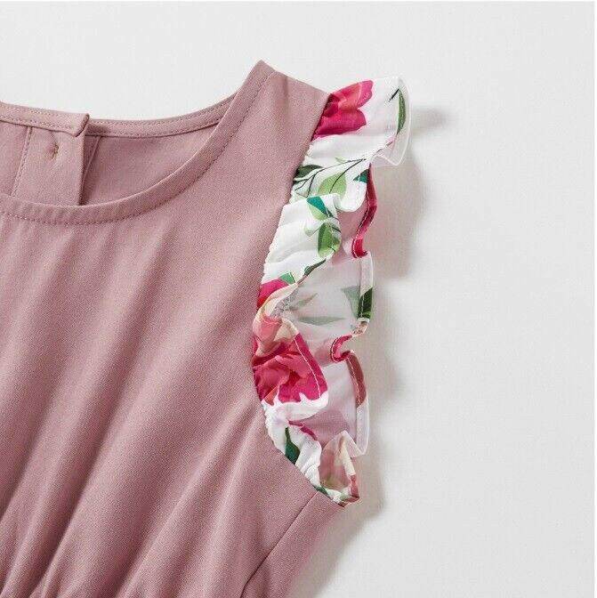Toddler Girls Dusty Pink Floral Print Dress - MARIGOLD