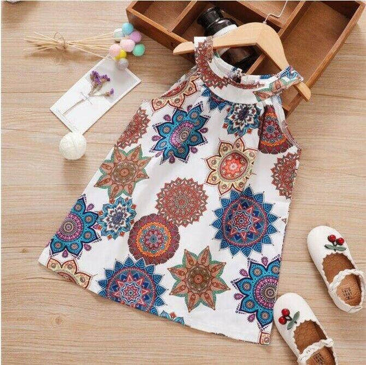 Girls Dress NEW Bohemian Print Cleo Neckline Girls Dress Girls Summer Dress - MARIGOLD