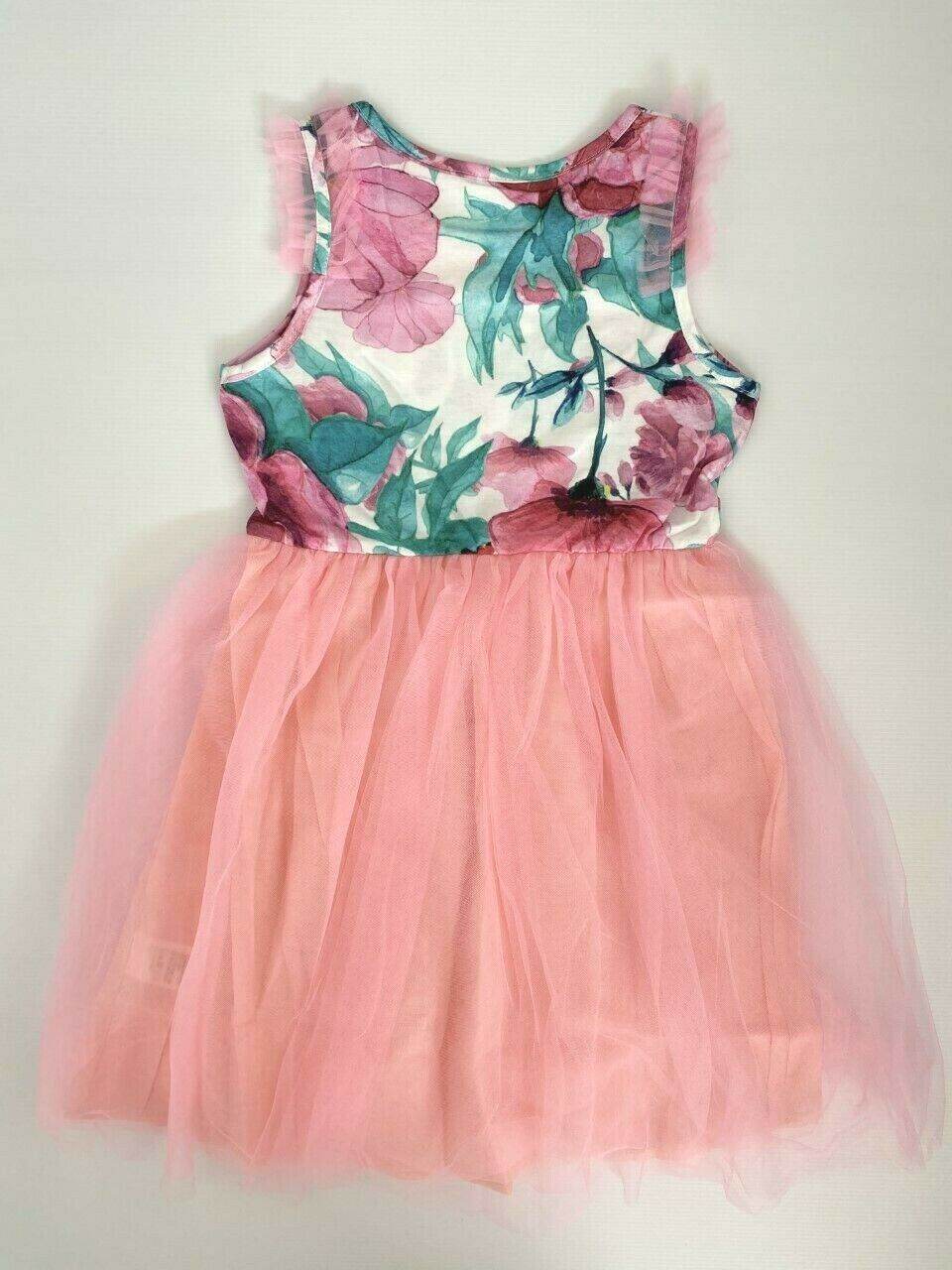 girls dress new size 3/4/6/7/8y pink floral tulle flutter sleeve girls dress - MARIGOLD
