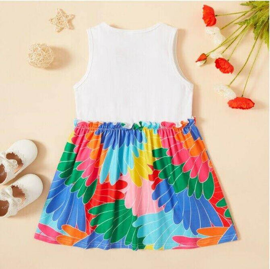 size 18-24m to 5 years new girls dress colourful parrot print cotton girls dress - MARIGOLD